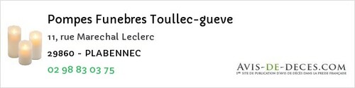 Avis de décès - Ergué-Gabéric - Pompes Funebres Toullec-gueve