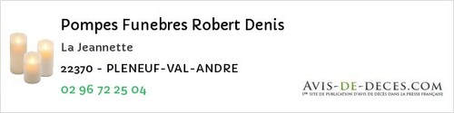 Avis de décès - Le Vieux-Bourg - Pompes Funebres Robert Denis