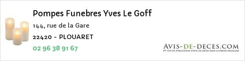 Avis de décès - La Vicomté-Sur-Rance - Pompes Funebres Yves Le Goff