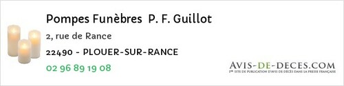 Avis de décès - Plusquellec - Pompes Funèbres P. F. Guillot
