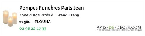 Avis de décès - Trévron - Pompes Funebres Paris Jean