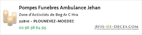 Avis de décès - Plouasne - Pompes Funebres Ambulance Jehan