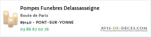 Avis de décès - Argentenay - Pompes Funebres Delassasseigne