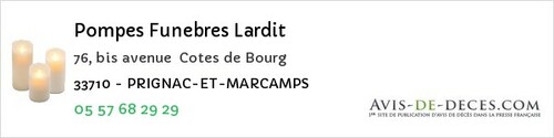 Avis de décès - Artigues-près-Bordeaux - Pompes Funebres Lardit