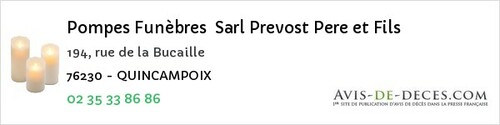 Avis de décès - Criel-sur-Mer - Pompes Funèbres Sarl Prevost Pere et Fils