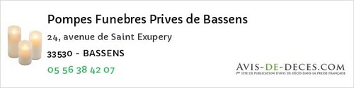 Avis de décès - Saint-Vivien-De-Monségur - Pompes Funebres Prives de Bassens