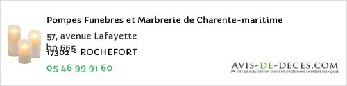 Avis de décès - Ciré-D'aunis - Pompes Funebres et Marbrerie de Charente-maritime