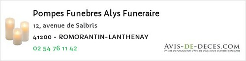 Avis de décès - Neung-sur-Beuvron - Pompes Funebres Alys Funeraire