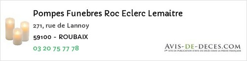 Avis de décès - Valenciennes - Pompes Funebres Roc Eclerc Lemaitre