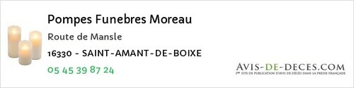 Avis de décès - Saint-Fraigne - Pompes Funebres Moreau