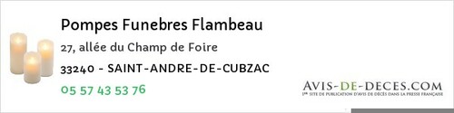 Avis de décès - Saint-Jean-De-Blaignac - Pompes Funebres Flambeau