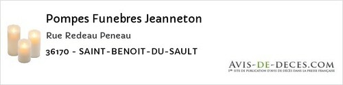 Avis de décès - Pouligny-Saint-Pierre - Pompes Funebres Jeanneton