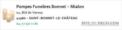 Avis de décès - Saint-Sixte - Pompes Funebres Bonnet - Mialon