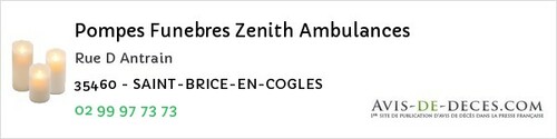 Avis de décès - Pleurtuit - Pompes Funebres Zenith Ambulances