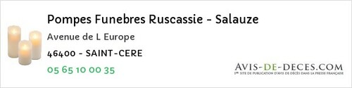 Avis de décès - Saint-Paul-De-Loubressac - Pompes Funebres Ruscassie - Salauze