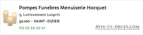 Avis de décès - Épizon - Pompes Funebres Menuiserie Hocquet