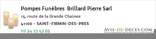 Avis de décès - Saint-Bohaire - Pompes Funèbres Brillard Pierre Sarl