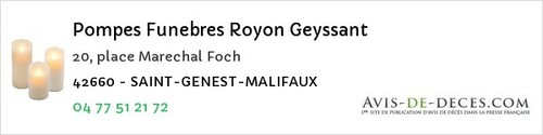 Avis de décès - Saint-André-Le-Puy - Pompes Funebres Royon Geyssant