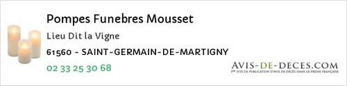 Avis de décès - Saint-Germain-Du-Corbéis - Pompes Funebres Mousset
