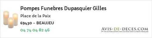 Avis de décès - Chassagny - Pompes Funebres Dupasquier Gilles