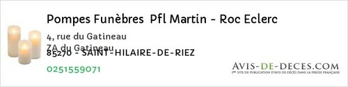 Avis de décès - Saint-Martin-Des-Tilleuls - Pompes Funèbres Pfl Martin - Roc Eclerc