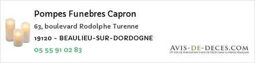 Avis de décès - Chamboulive - Pompes Funebres Capron