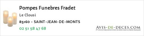 Avis de décès - Saint-Vincent-Sur-Jard - Pompes Funebres Fradet
