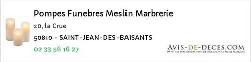 Avis de décès - Sainte-Marie-Du-Bois - Pompes Funebres Meslin Marbrerie