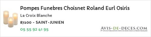 Avis de décès - Verneuil-sur-Vienne - Pompes Funebres Choisnet Roland Eurl Osiris