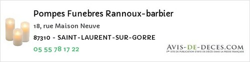 Avis de décès - Saint-Barbant - Pompes Funebres Rannoux-barbier