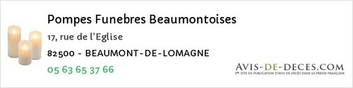 Avis de décès - La Salvetat-Belmontet - Pompes Funebres Beaumontoises