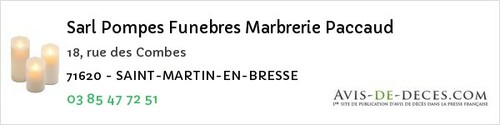 Avis de décès - Marly-sur-Arroux - Sarl Pompes Funebres Marbrerie Paccaud