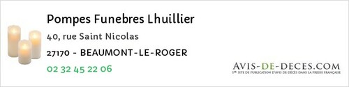 Avis de décès - Beaumontel - Pompes Funebres Lhuillier