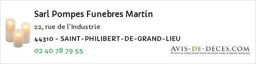 Avis de décès - Saint-André-Des-Eaux - Sarl Pompes Funebres Martin