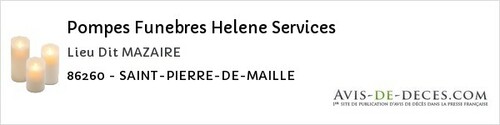 Avis de décès - Coulombiers - Pompes Funebres Helene Services