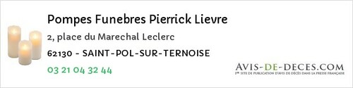 Avis de décès - Vendin-lès-Béthune - Pompes Funebres Pierrick Lievre