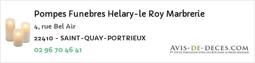Avis de décès - Pleumeur-Gautier - Pompes Funebres Helary-le Roy Marbrerie