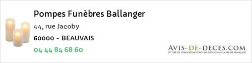Avis de décès - Villers-Saint-Paul - Pompes Funèbres Ballanger