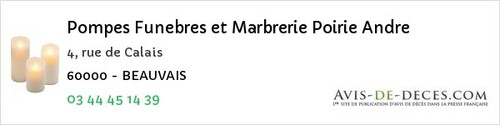 Avis de décès - Thury-sous-Clermont - Pompes Funebres et Marbrerie Poirie Andre
