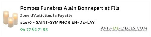Avis de décès - Farnay - Pompes Funebres Alain Bonnepart et Fils