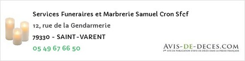 Avis de décès - Sainte-Néomaye - Services Funeraires et Marbrerie Samuel Cron Sfcf