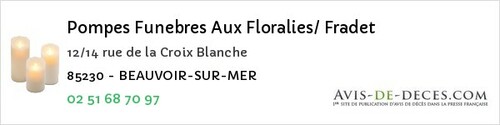 Avis de décès - Sérigné - Pompes Funebres Aux Floralies/ Fradet