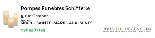 Avis de décès - Sainte-Marie-Aux-Mines - Pompes Funebres Schifferle