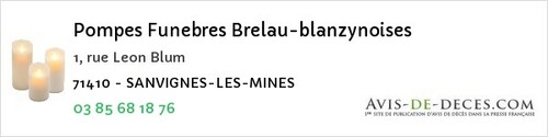 Avis de décès - Frangy-en-Bresse - Pompes Funebres Brelau-blanzynoises