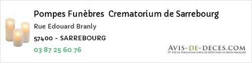 Avis de décès - Stuckange - Pompes Funèbres Crematorium de Sarrebourg