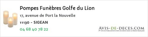 Avis de décès - La Digne-D'amont - Pompes Funèbres Golfe du Lion
