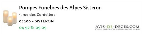 Avis de décès - Tartonne - Pompes Funebres des Alpes Sisteron