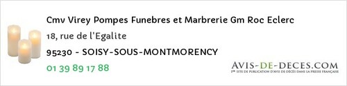 Avis de décès - Montgeroult - Cmv Virey Pompes Funebres et Marbrerie Gm Roc Eclerc