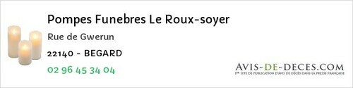 Avis de décès - Brélidy - Pompes Funebres Le Roux-soyer