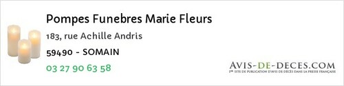 Avis de décès - Sassegnies - Pompes Funebres Marie Fleurs